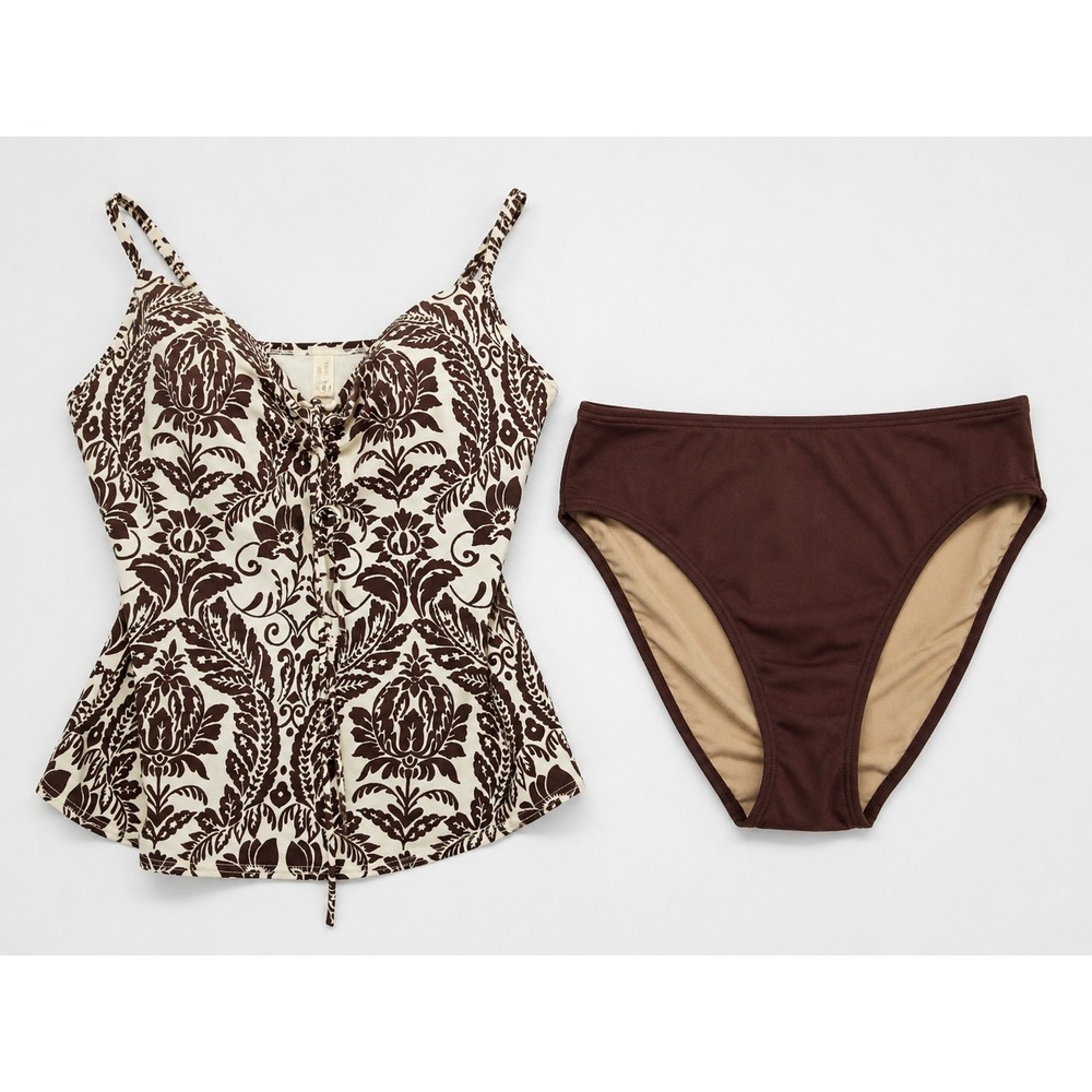 Victorias Secret 34C Medium Brown Print Tankini Top High Waist Bottom Swim Set